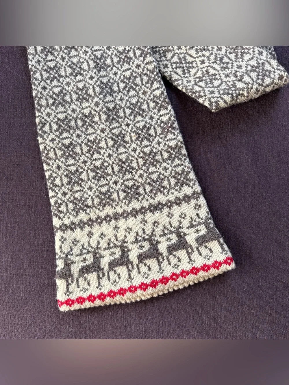 Vintage 60s 70s Nordic Wool Long Reindeer Fair Isle Knit Hat Scandinavian